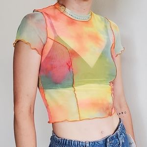Urban Outfitters Multicolor Mesh Crop Top